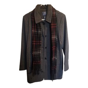 St. John's Bay Charcoal Wool Blend Coat W/ Plaid Scarf Women's Size M- NWT